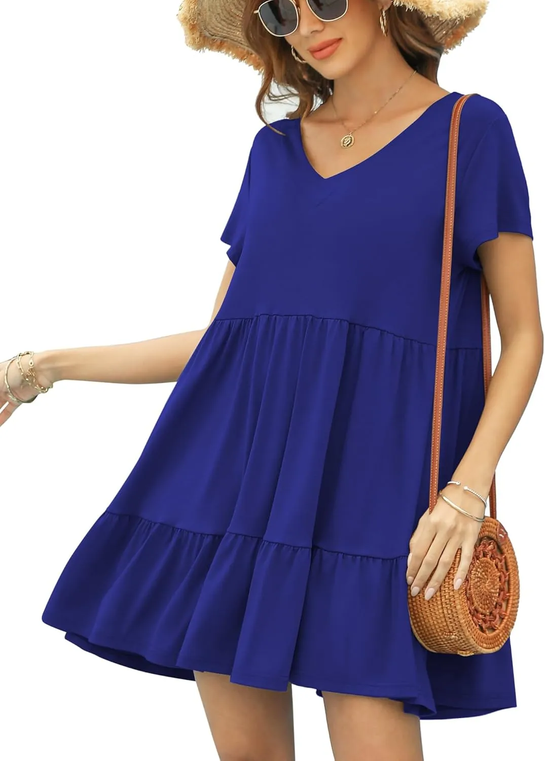 2024 Summer Dress for Women Casual Loose Short T Shirt Dress Cute Flowy Swing Babydoll Dress
