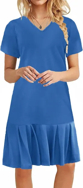 Alaster Queen Womens 2025 Summer T Shirt Pleated Dress Short Sleeve Casual Swing Tunic Dress with Pockets