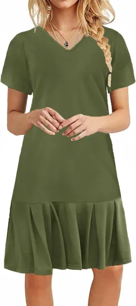 Alaster Queen Womens 2025 Summer T Shirt Pleated Dress Short Sleeve Casual Swing Tunic Dress with Pockets