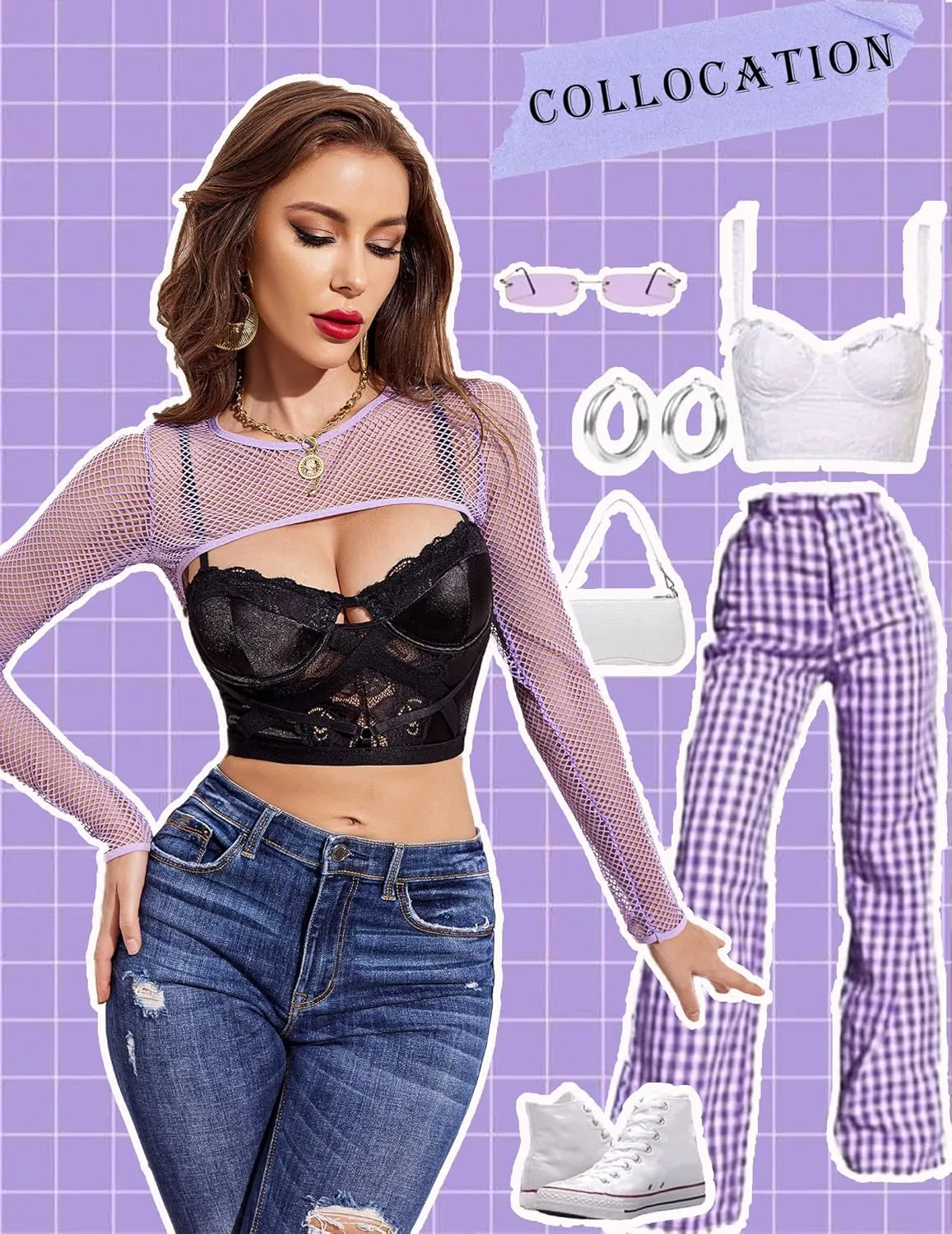 Avidlove Women Fishnet Long Sleeve Crop Top See Through Shirt Sheer Blouse Sexy Outfits