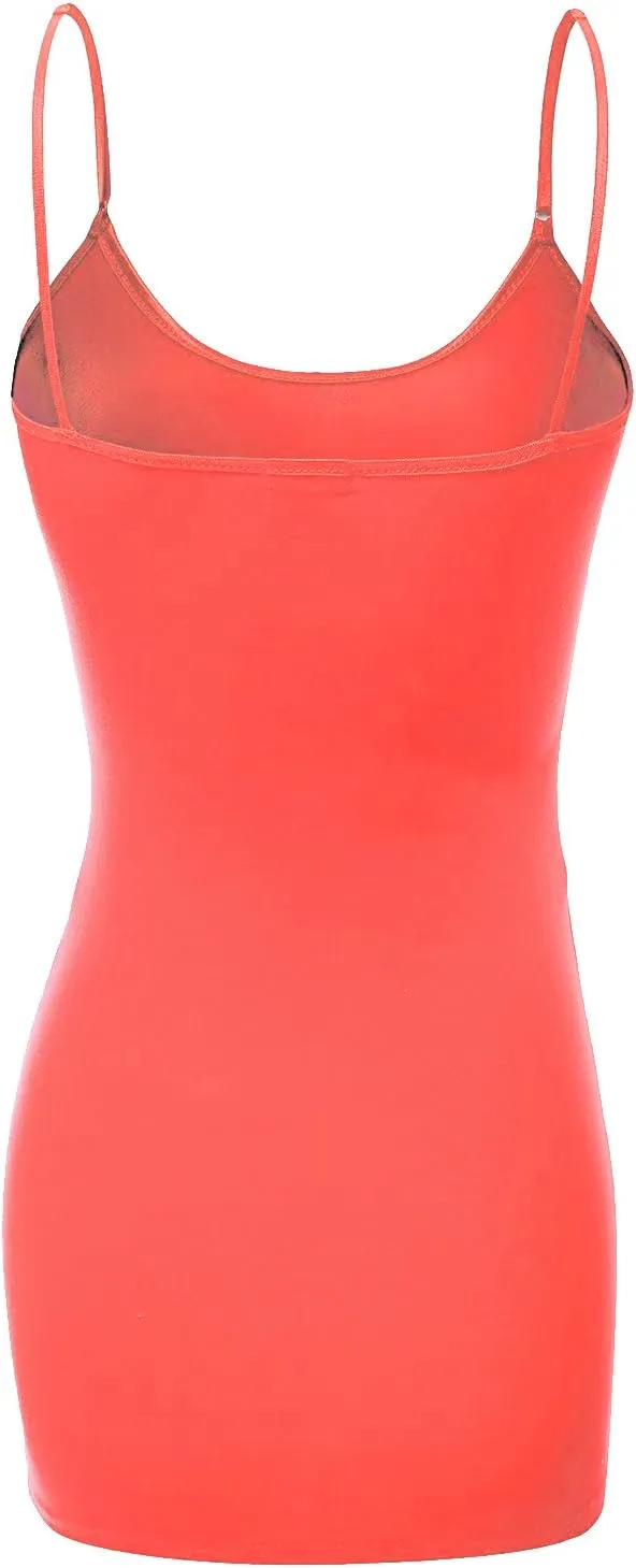 Bozzolo Women's Ladies Adjustable Spaghetti Strap Basic Long Cami Tunic Tank Top
