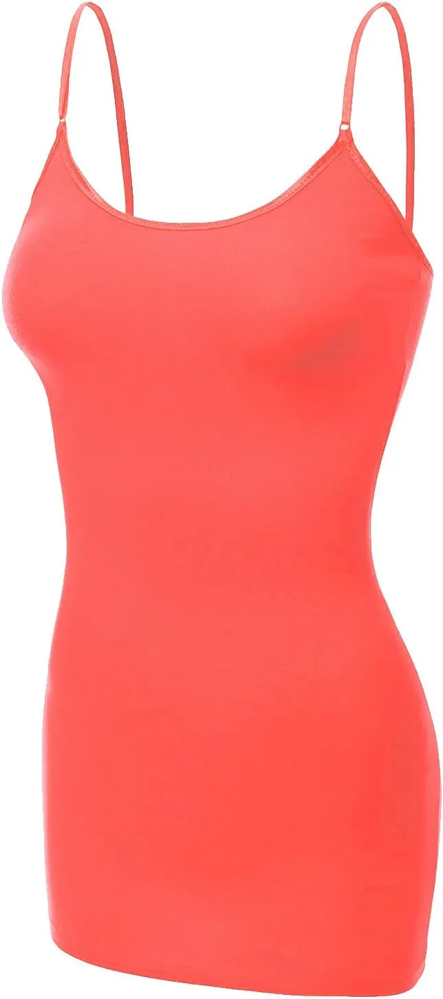 Bozzolo Women's Ladies Adjustable Spaghetti Strap Basic Long Cami Tunic Tank Top