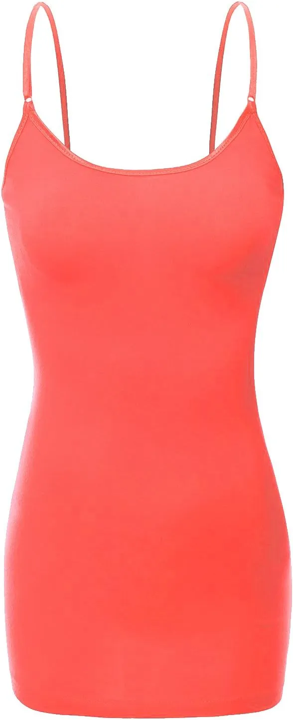 Bozzolo Women's Ladies Adjustable Spaghetti Strap Basic Long Cami Tunic Tank Top