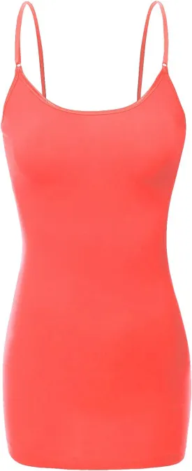 Bozzolo Women's Ladies Adjustable Spaghetti Strap Basic Long Cami Tunic Tank Top