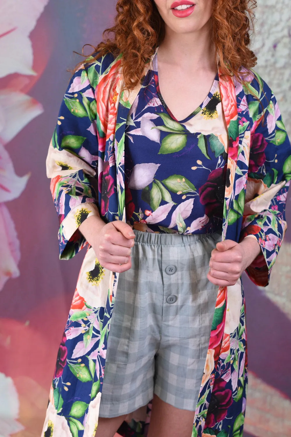 Casey Robe - Navy Poppies