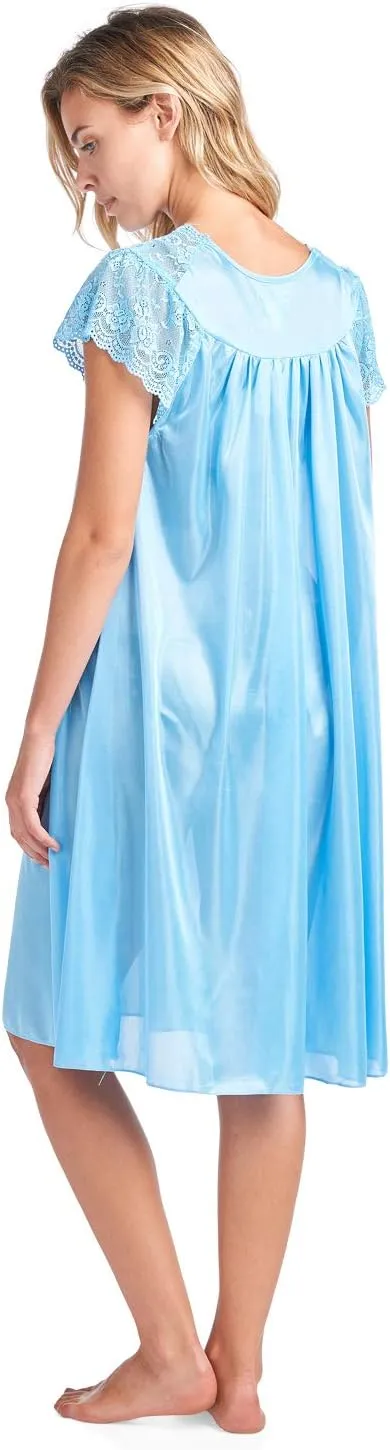 Casual Nights Women's Fancy Lace Neckline Silky Tricot Nightgown