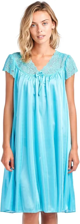 Casual Nights Women's Fancy Lace Neckline Silky Tricot Nightgown