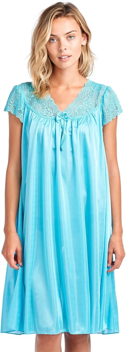 Casual Nights Women's Fancy Lace Neckline Silky Tricot Nightgown