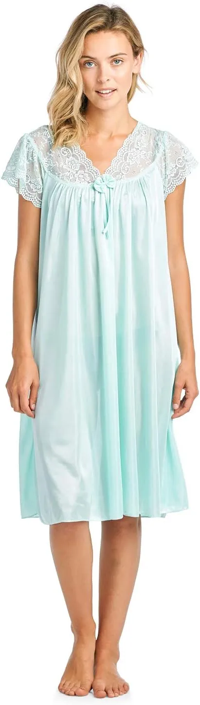 Casual Nights Women's Fancy Lace Neckline Silky Tricot Nightgown