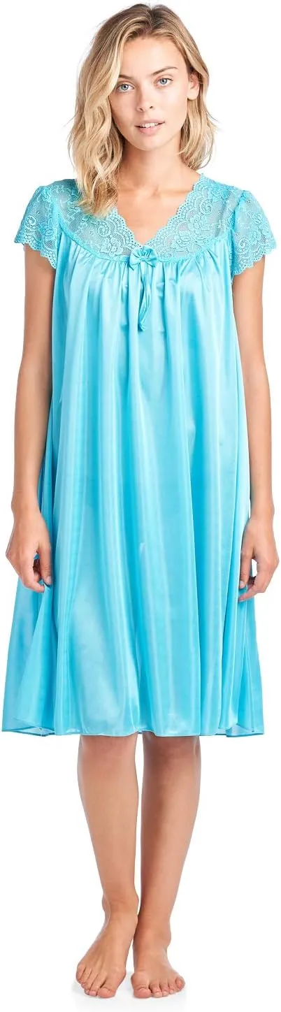 Casual Nights Women's Fancy Lace Neckline Silky Tricot Nightgown