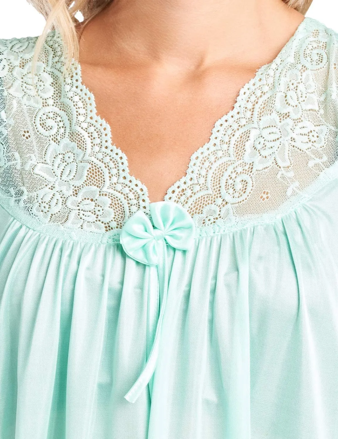 Casual Nights Women's Fancy Lace Neckline Silky Tricot Nightgown