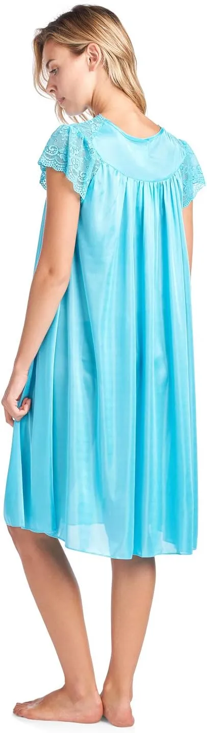 Casual Nights Women's Fancy Lace Neckline Silky Tricot Nightgown