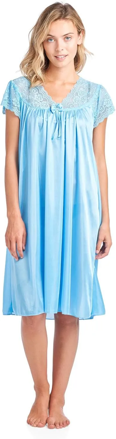 Casual Nights Women's Fancy Lace Neckline Silky Tricot Nightgown
