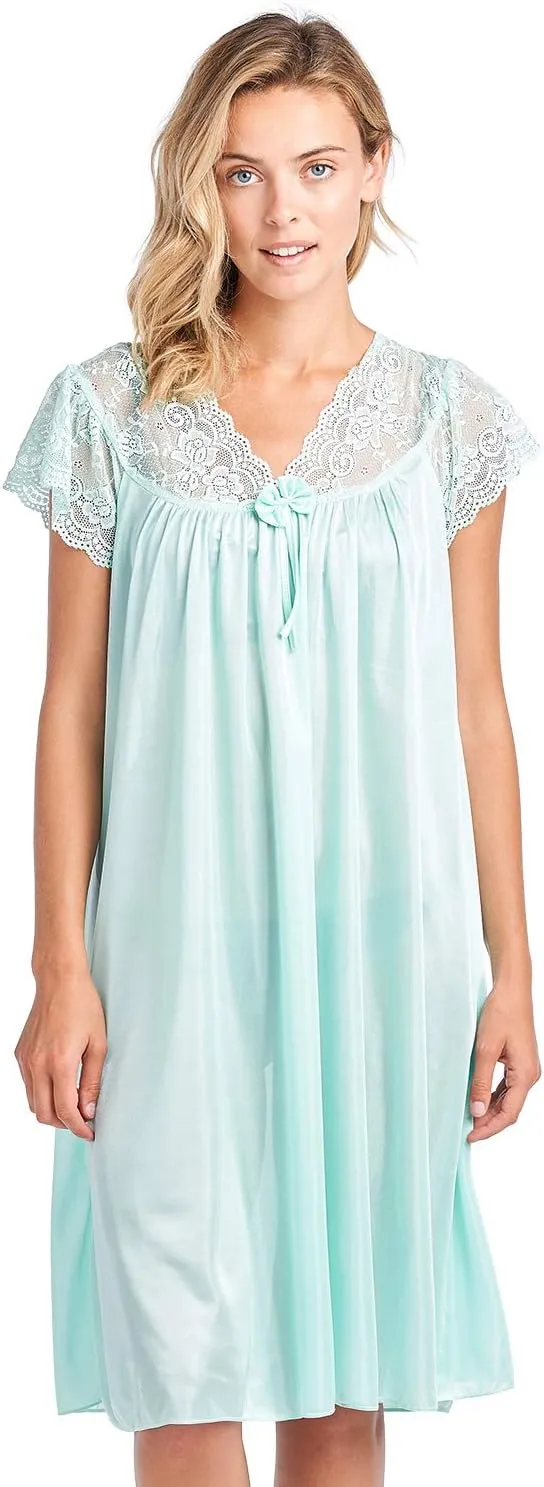 Casual Nights Women's Fancy Lace Neckline Silky Tricot Nightgown