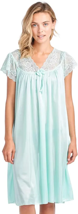 Casual Nights Women's Fancy Lace Neckline Silky Tricot Nightgown