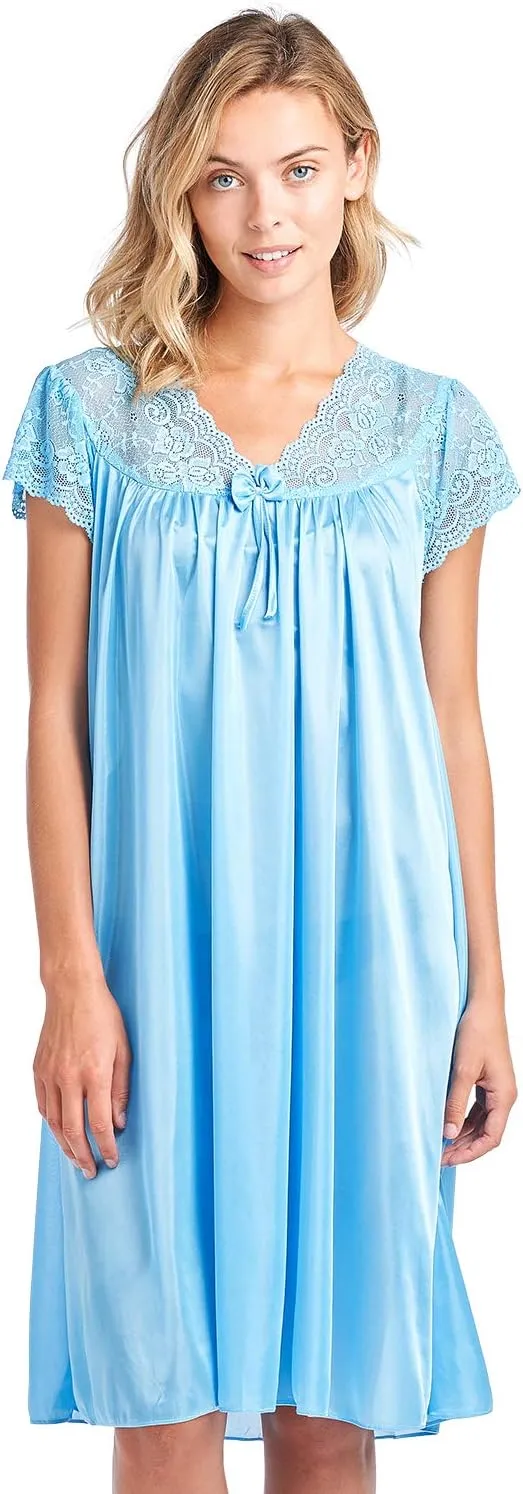 Casual Nights Women's Fancy Lace Neckline Silky Tricot Nightgown