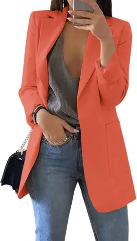 Cnkwei Womens Casual Blazers Open Front Long Sleeve Lapel Collar Work Office Jacket