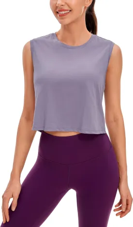 CRZ YOGA Pima Cotton Cropped Tank Workout Crop Tops for Women Sleeveless Athletic Loose Yoga Shirts
