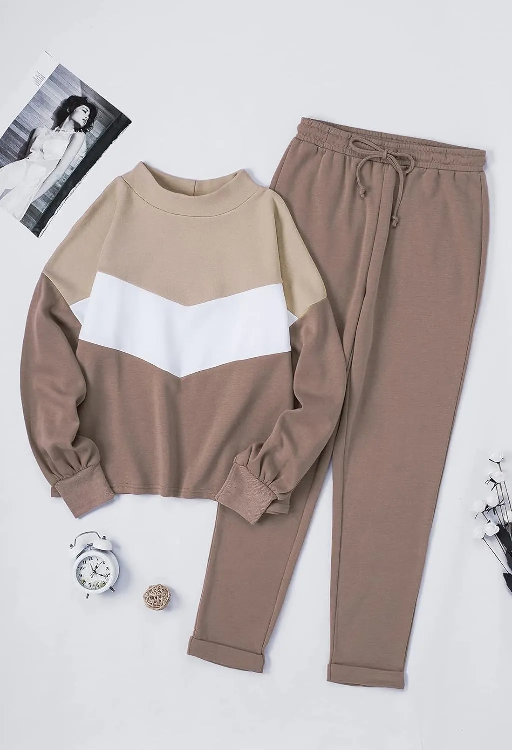 Cutiefox Women's 2 Piece Sweatsuit Outfits Lantern Sleeve Pullover Tops and High Waist Jogger Pants Lounge Sets