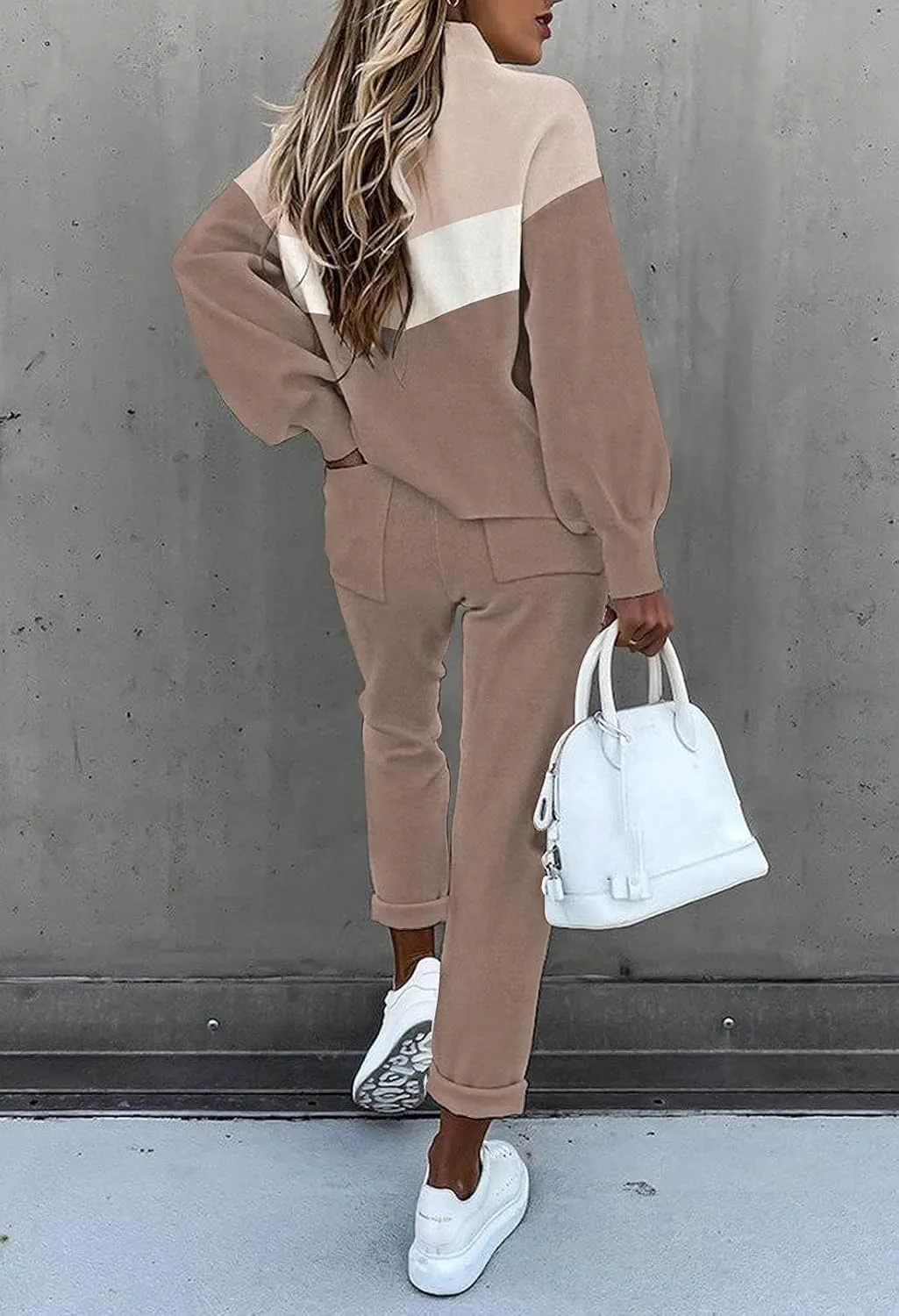 Cutiefox Women's 2 Piece Sweatsuit Outfits Lantern Sleeve Pullover Tops and High Waist Jogger Pants Lounge Sets
