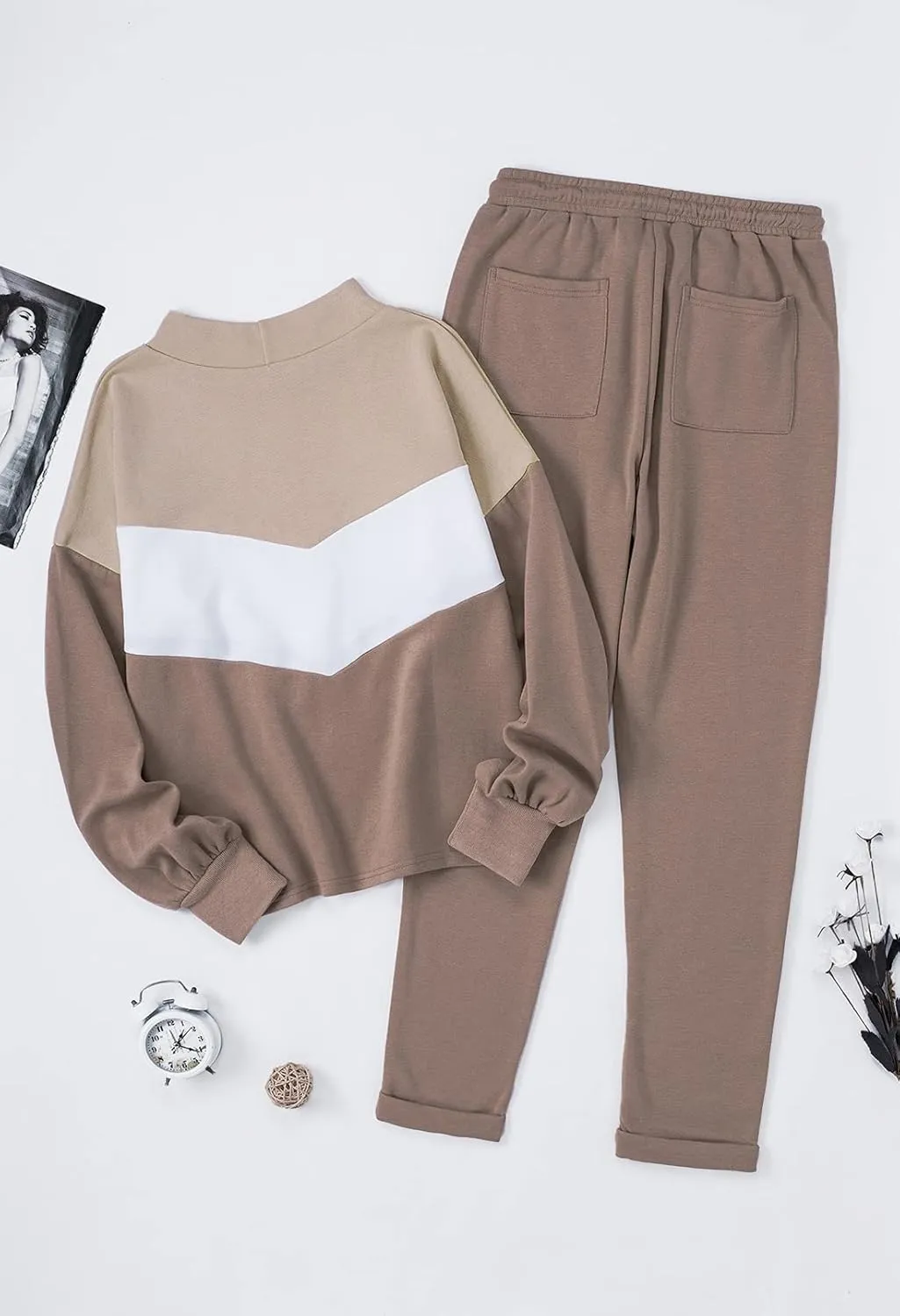 Cutiefox Women's 2 Piece Sweatsuit Outfits Lantern Sleeve Pullover Tops and High Waist Jogger Pants Lounge Sets