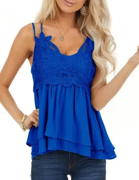 Feager Lace Tank Tops for Women Summer Spaghetti Strap Babydoll Tops Chiffon Cami Sleeveless Shirts