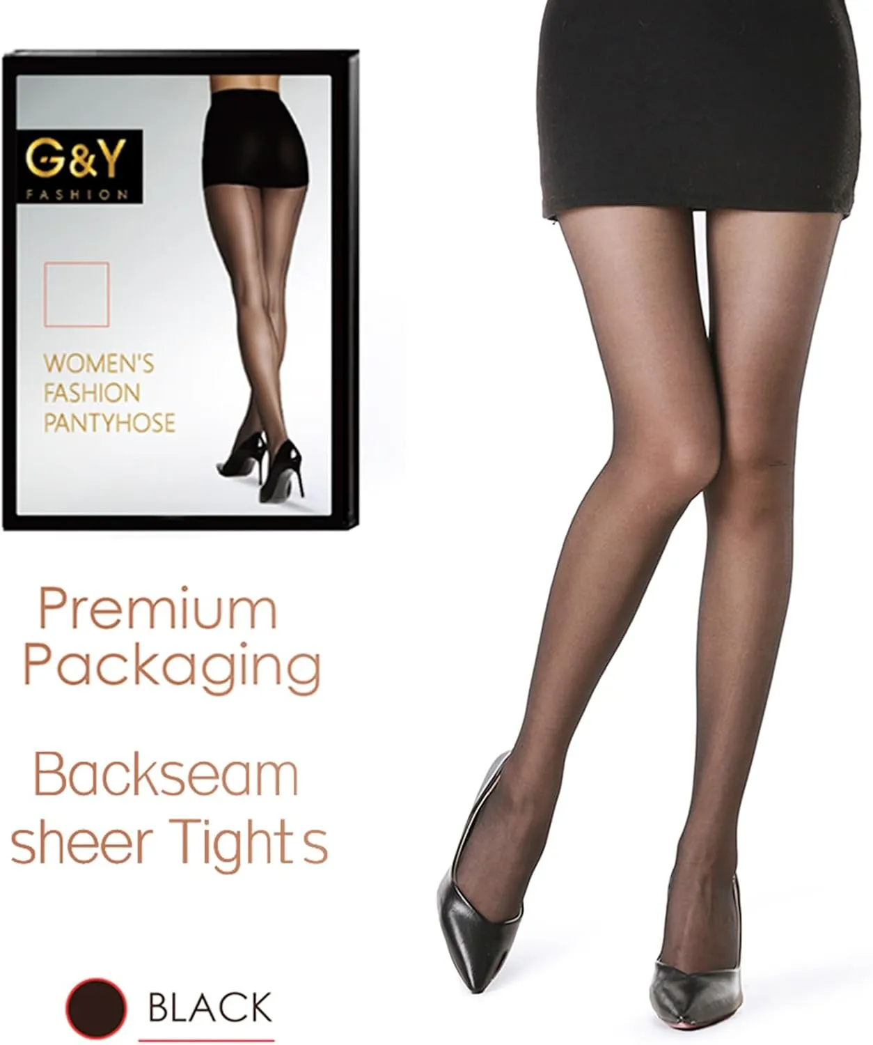 G&Y Women's Backseam Sheer Tights - 20D Control Top Pantyhose with Reinforced Toes