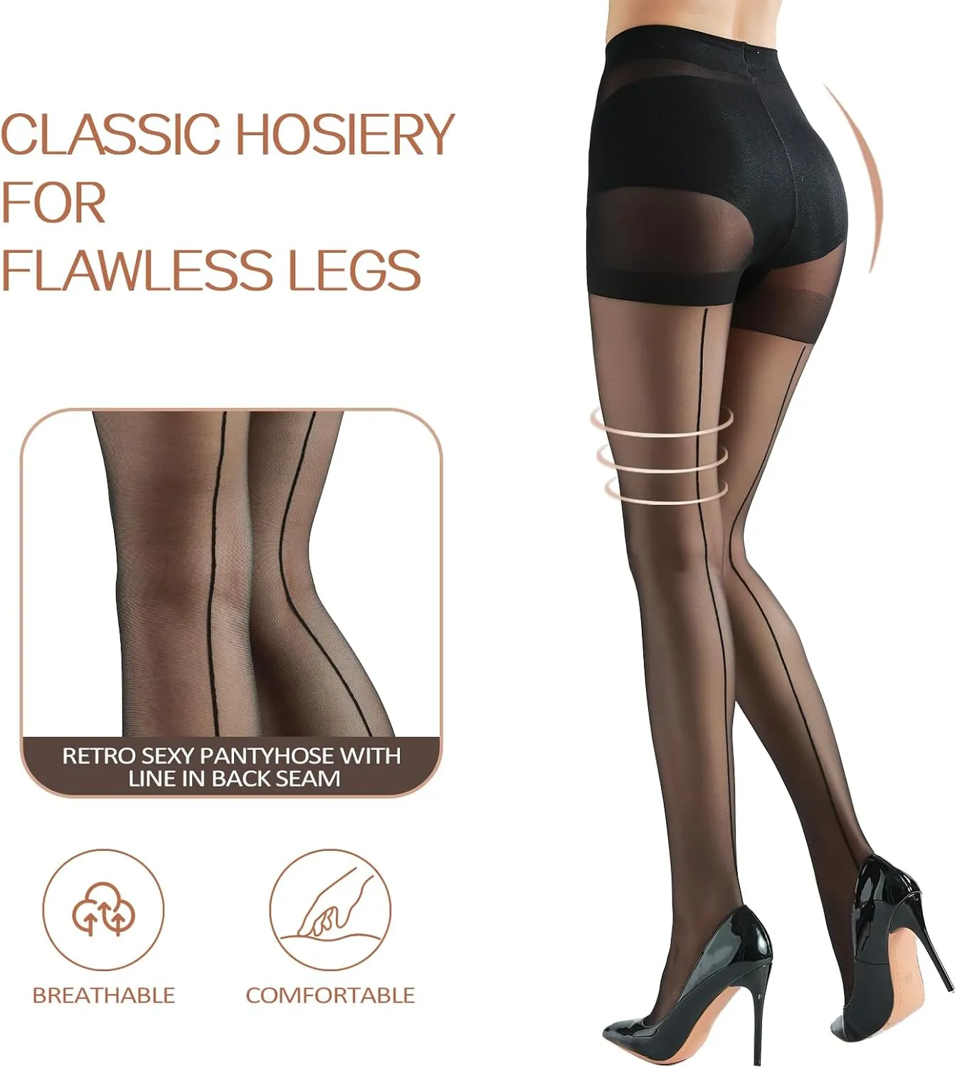G&Y Women's Backseam Sheer Tights - 20D Control Top Pantyhose with Reinforced Toes