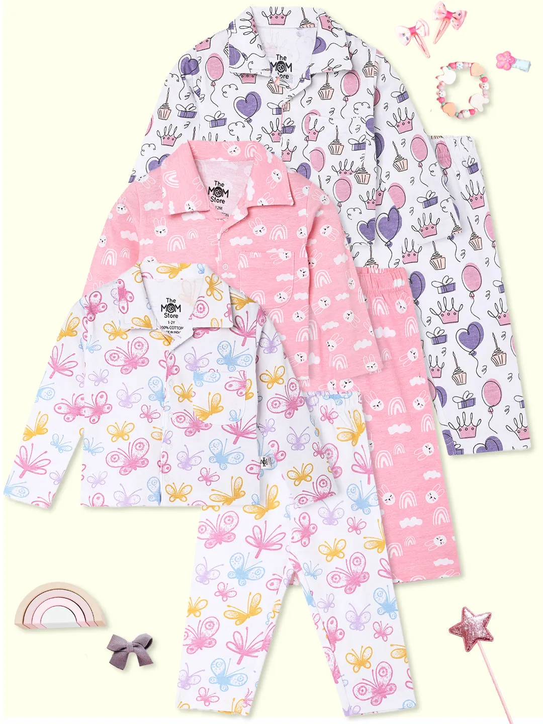 Kids Pajama Set Combo of 3-Cutey Bunny, Princess Party & Spring Wings