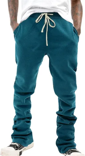 Mens Linen Stacked Flared Sweatpants Loose Fit Casual Hip Hop Wide Leg Peasant Pant Outdoor Athletic Bell Bottom Pant