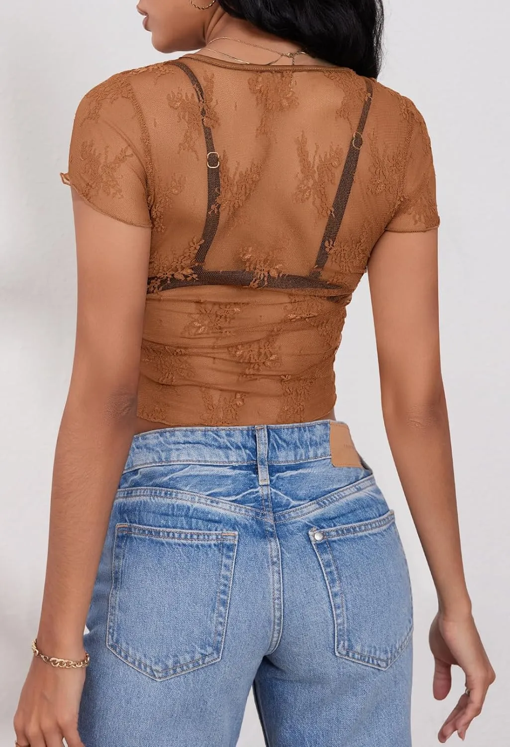 MEROKEETY 2025 Women's Mesh Sheer Lace Crop Top See Through Cap Sleeve Crewneck Summer Sexy Y2K Blouse Shirts