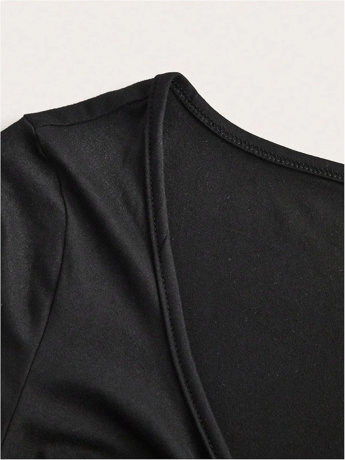 Milumia Women's Ruched Bust V Neck Tie Front Spit Long Sleeve T Shirt Blouse Top