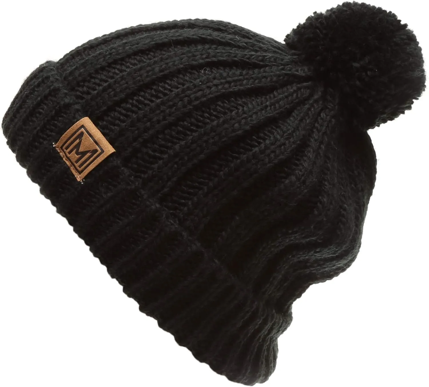MIRMARU Women's Oversized Chunky Soft Warm Rib Knit Pom Pom Beanie Hat with Sherpa Lined