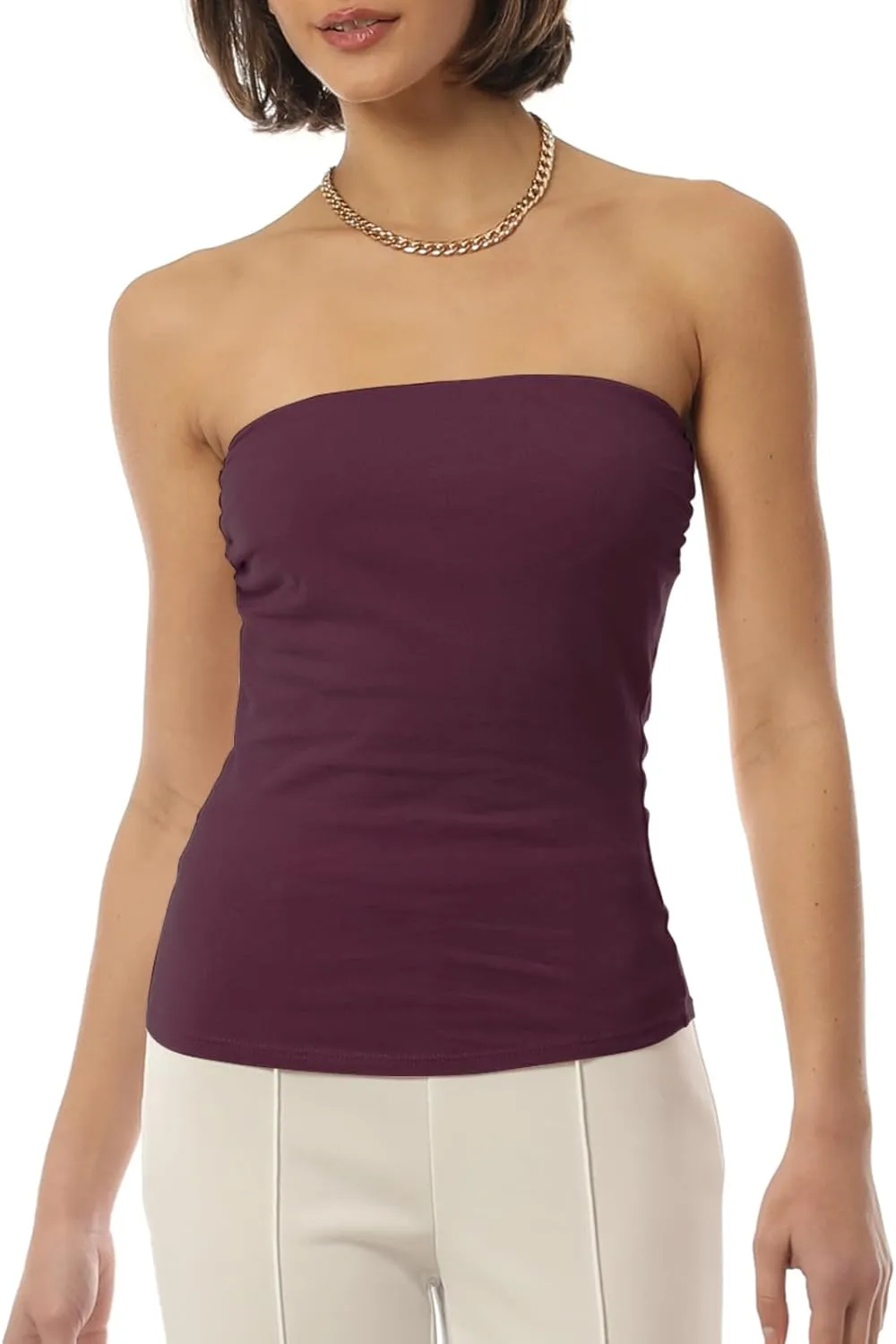 MixMatchy Women's Basic Casual Stretchy Long Bandeau Tube Top Strapless Undershirts