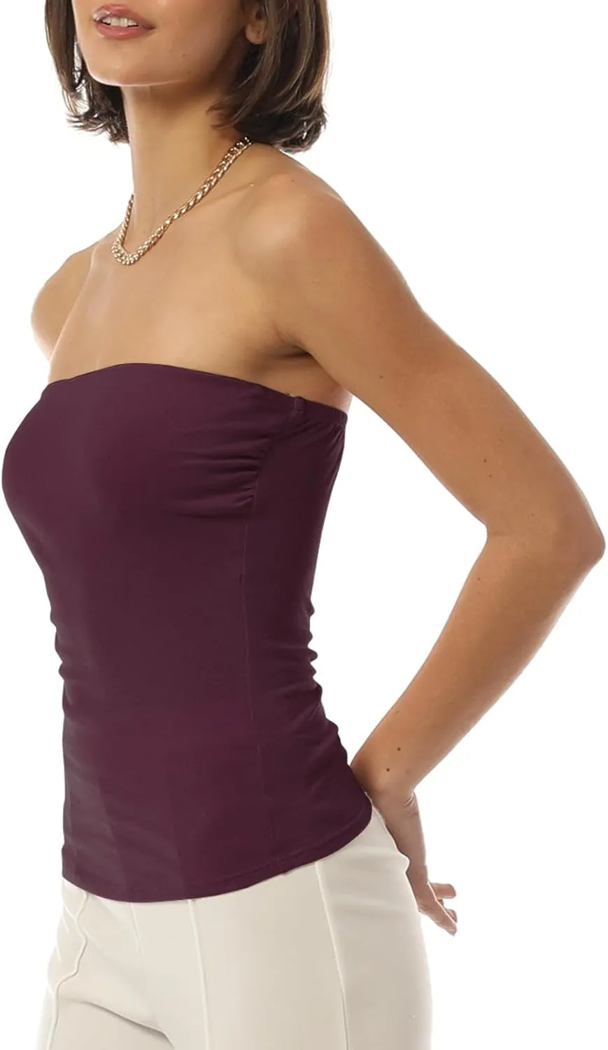 MixMatchy Women's Basic Casual Stretchy Long Bandeau Tube Top Strapless Undershirts