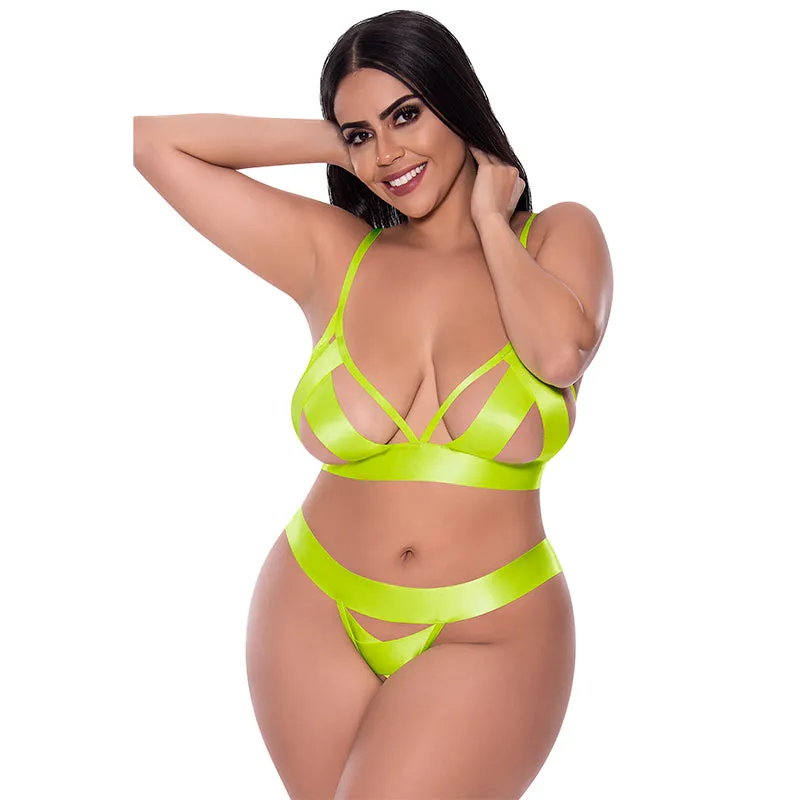 MS StrapTease Bra Crotchless Pnty Yel QS