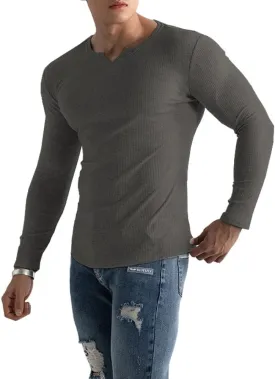 Muscle Cmdr Men's Henley Long&Short Sleeve T-Shirt Slim Fit V Neck Shirts Stretch Tee Casual Underwear Athletic Medium Weight