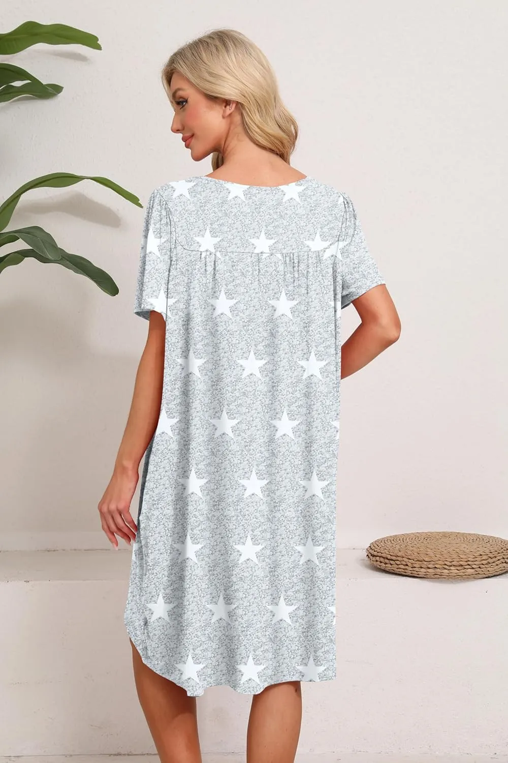 Nightgowns for Women Short Sleeve House Dress with Pockets Mumu Dress Button Down Sleepwear