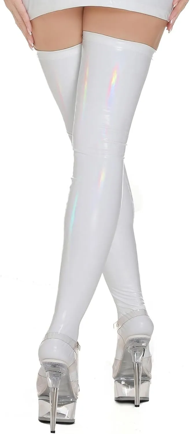 Oplxuo Wet Look Pu Leather Lingerie for Women Sexy Cutout Zip Up Bodycon Mini Dress Long Sleeve Clubwear Babydoll and Socks