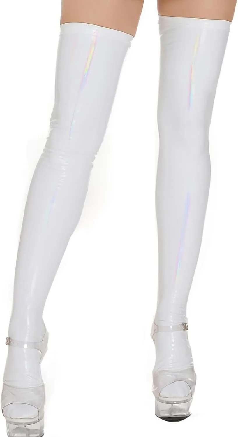 Oplxuo Wet Look Pu Leather Lingerie for Women Sexy Cutout Zip Up Bodycon Mini Dress Long Sleeve Clubwear Babydoll and Socks