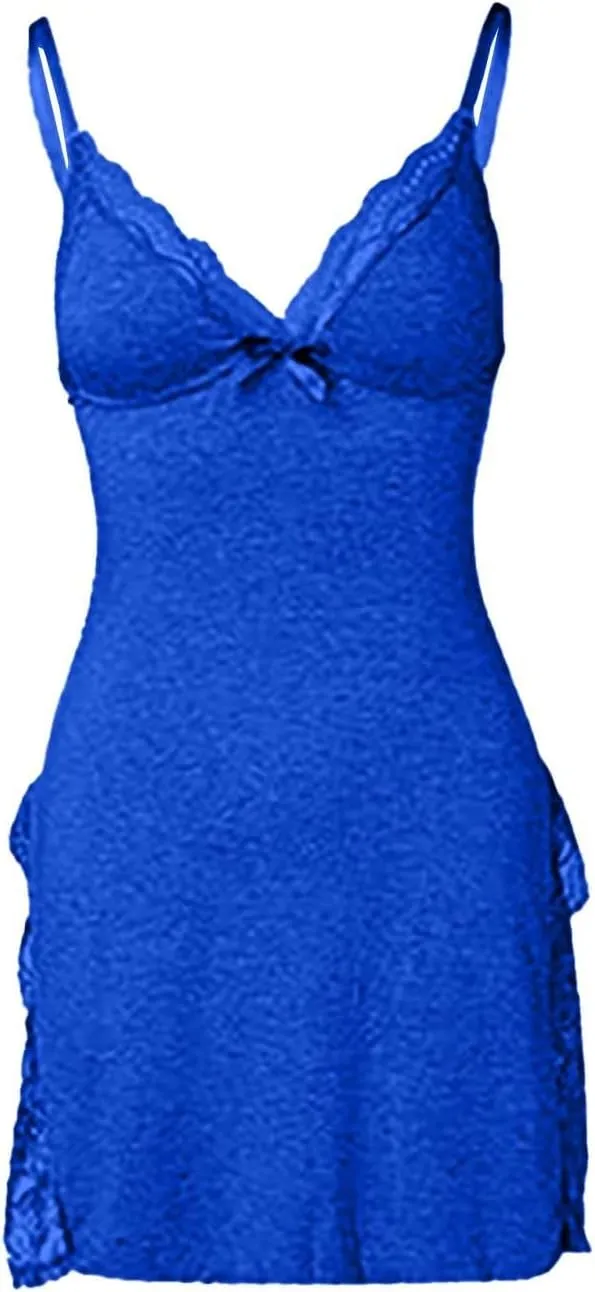 PETCDIM Lace Trim Sleep Dress for Women Sexy High Split Nightgown Trendy Bowknot Decor Sleep Spaghetti Dress Valentines Gift