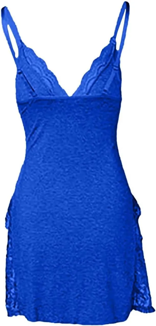 PETCDIM Lace Trim Sleep Dress for Women Sexy High Split Nightgown Trendy Bowknot Decor Sleep Spaghetti Dress Valentines Gift