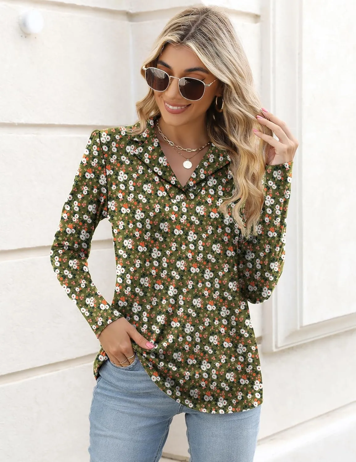 Rapbin Women's Notch Collar Shirt V Neck Short Sleeve Casual Tunic Tops
