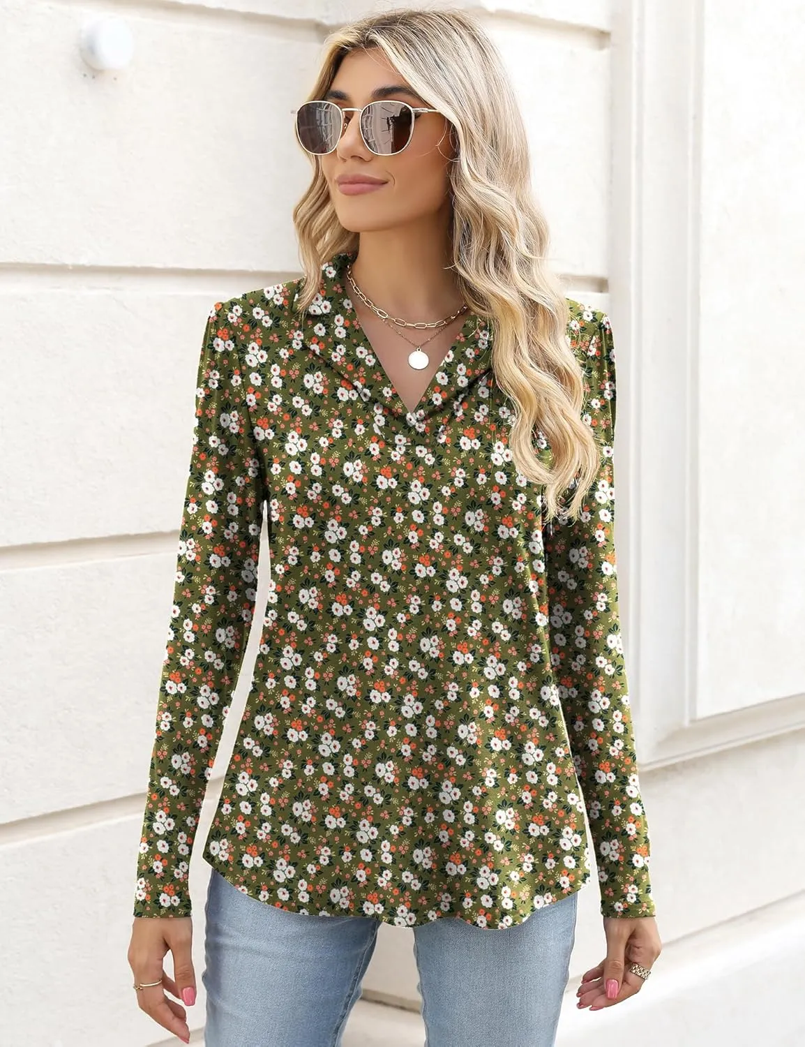 Rapbin Women's Notch Collar Shirt V Neck Short Sleeve Casual Tunic Tops