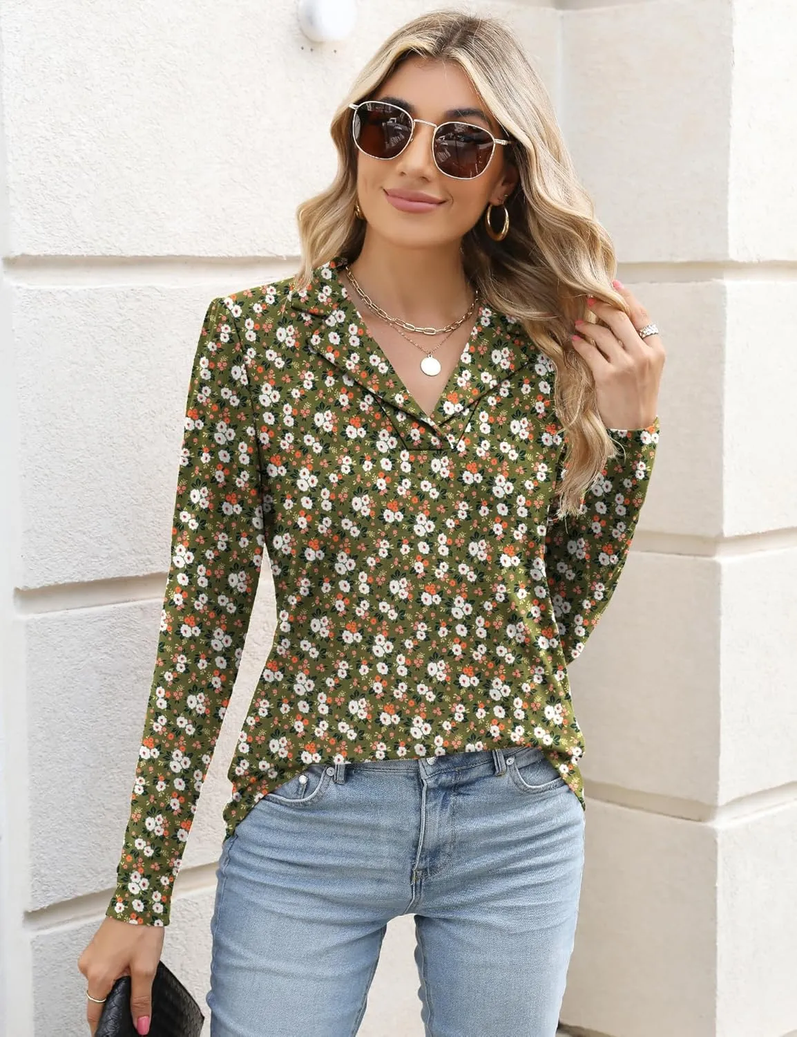 Rapbin Women's Notch Collar Shirt V Neck Short Sleeve Casual Tunic Tops