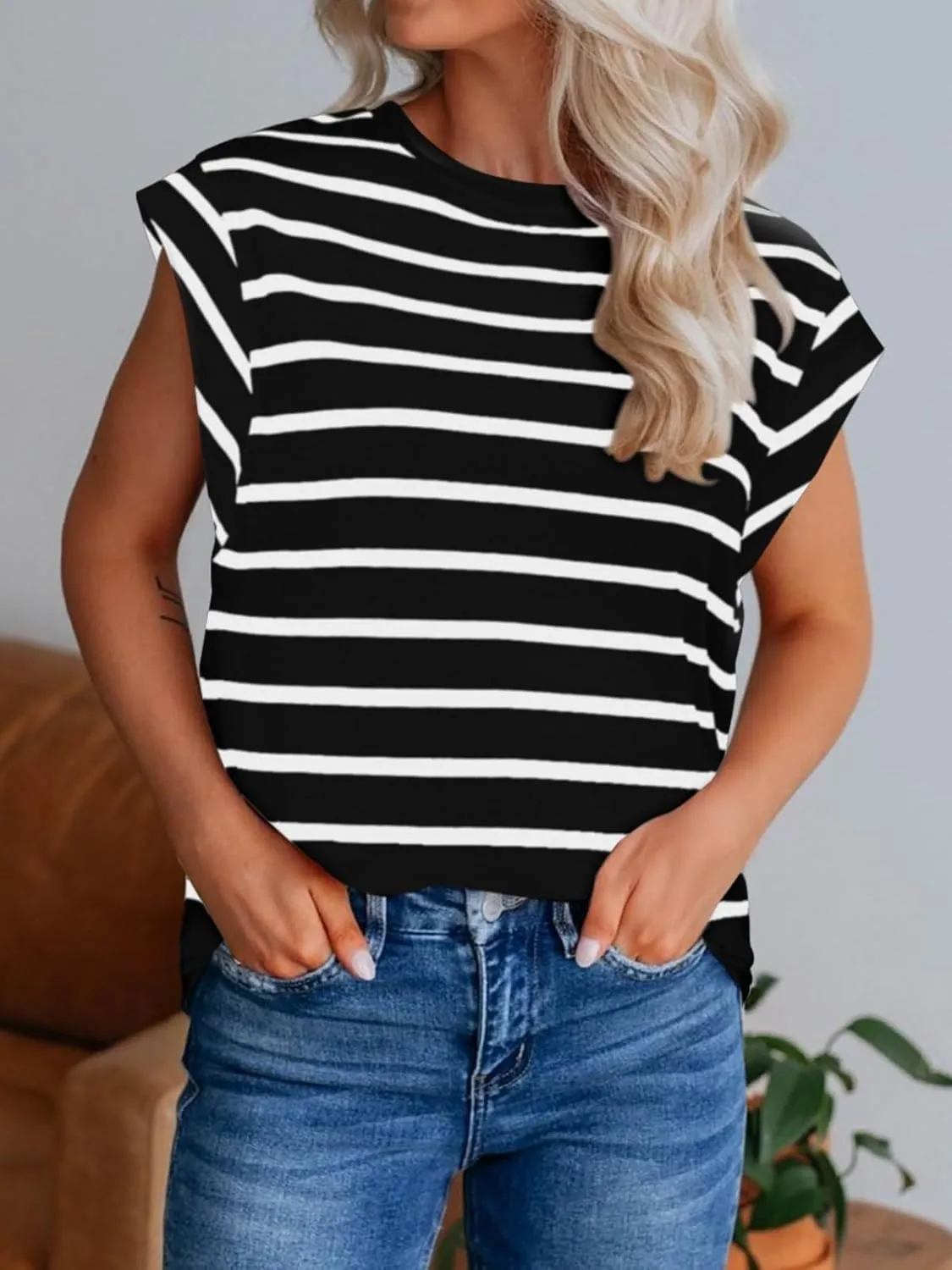 REORIA Womens Summer Cap Sleeve Cotton Tank Tops 2025 Fashion Outfits Loose Fit Dressy Basic Tees Shirts