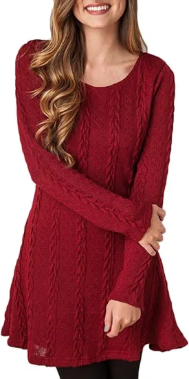 Sumtory Women Cable Knit Dress Slim Fit Long Sleeve Sweater Dresses(8 Colors)