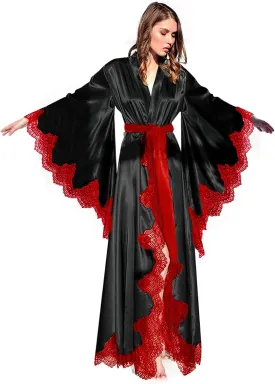 Tianzhihe Silk Satin Bridal Robe Long Lace Sexy Boudoir Lingerie Nightgown Kimono Wedding Scarf Maternity Shoot