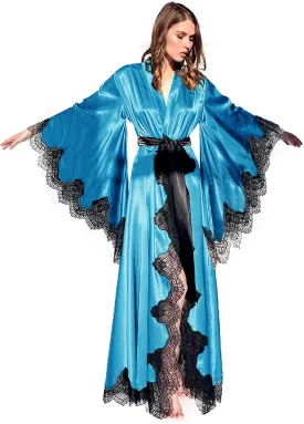 Tianzhihe Silk Satin Bridal Robe Long Lace Sexy Boudoir Lingerie Nightgown Kimono Wedding Scarf Maternity Shoot