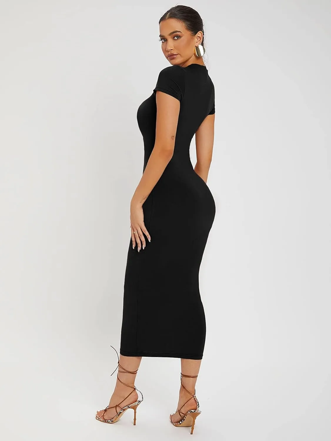 Verdusa Women's Round Neck Cap Sleeve Solid Long Pencil Bodycon Dress